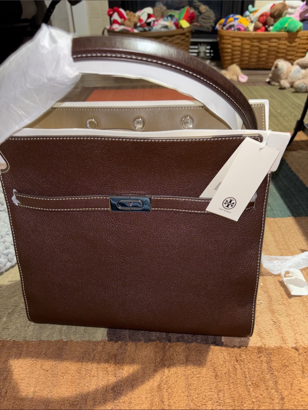 Tory Burch Lee Radzwill Latgw Brown Leather Top-Handle Bag